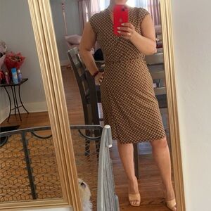 Michael Kors Brown Geometric Midi Dress